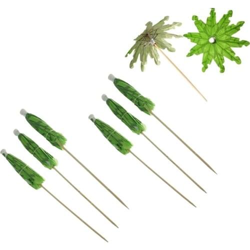10pcs/bag Green Coconut Tree Sticks Umbrella Picks Party Artwork Toothpick Party Decoration Cupcake/fruit/cake Toppers Decor