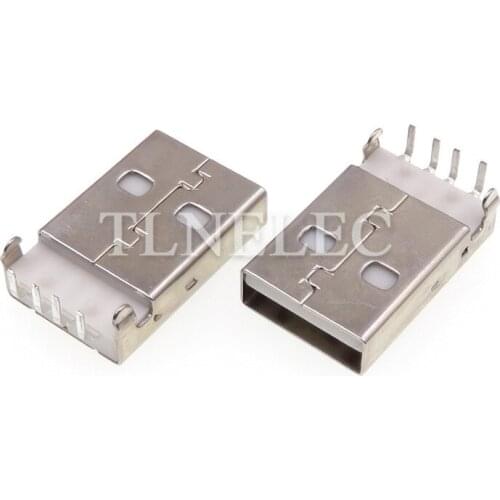 10pcs Type A USB 2.0 White/black Male Socket Plug Connector SMT 90 Degree USB-A Data Interface 4 Pins Insert Receptacle