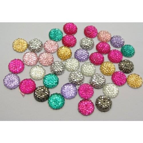 100 Mixed Color Acrylic Round Flatback Dotted Rhinestone Beads 10mm(3/8")