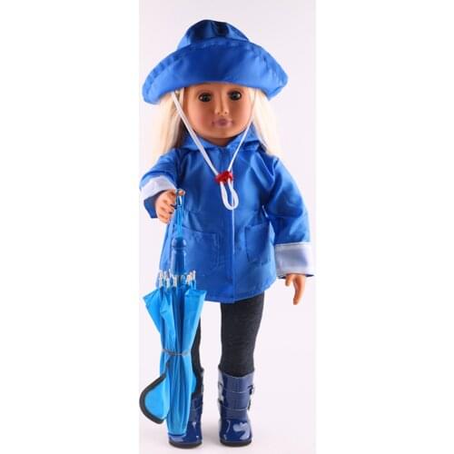 18inch Doll Clothes for Dolls: 6 Piece Rain Outfit - Includes Rain Jacket, Umbrella, Boots, Hat, Pants, and Shirt