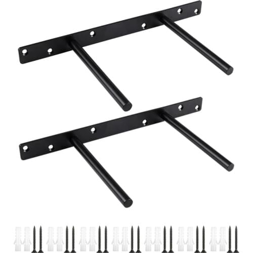 2 Pcs 12 Inch Black Floating Shelf Bracket Blind Shelf Supports Brackets for Floating Wood Shelves