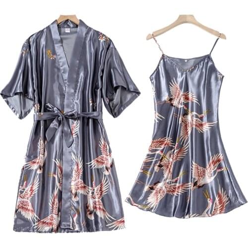 2PCS Women Rayon Robe Set Bride Bridesmaid Wedding Robe Gown Sexy Kimono Bathrobe Night Dress Casual Nightgown Sleepwear Pajamas
