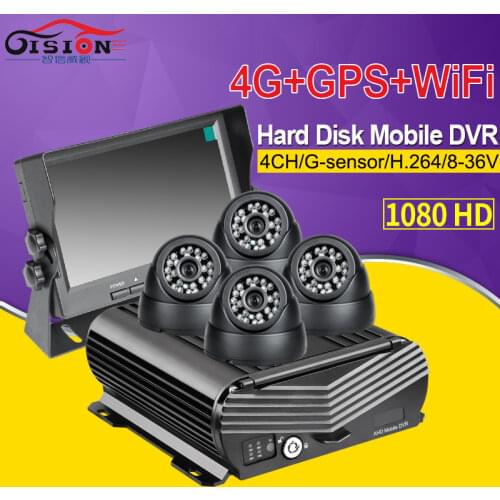 4G GPS WIFI 2TB Hard Disk 256G SD 4CH HDD Mobile Dvr Video Recorder Realtime Remote Monitoring+4 Inside Dom 2.0MP Car Dvr Camera