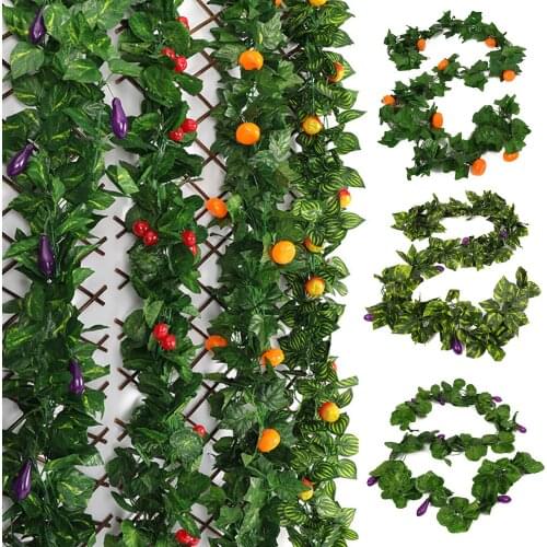 5pcs/String Artificial Fake Fruits/Vegatable Vines Hanging Plant Large Leaves Garland for Wedding Party Home Decor can C