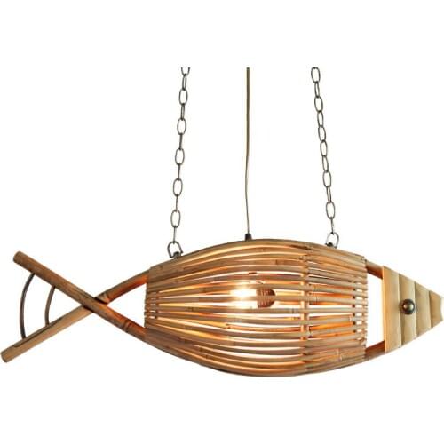 Bamboo Wood Light Originality Fish Pendant Lamp Retro Rural Restaurant Cafe Bar Hanging Light Personality Weaving Pendant Lights