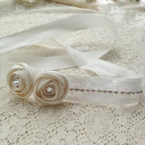 Free Shipping Dupioni Silk Headband Kids Hair Accessories with Lace Rhinestone