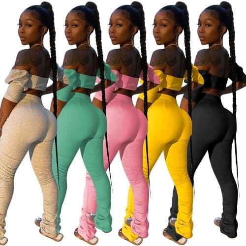 Free Shipping women Crop Top 2 Piece Set Stacked Leggings Outfits Women Two Piece Set Clothing Stacked Jumpsuits Rompers