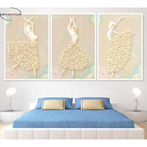 Unframed 3 Pieces/Set Abstract Flower Dress Fantastic Dancer Painting Print Canvas Wall Art Picture For Living Room