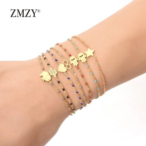 ZMZY Gold Slim Stainless Steel Bracelet Colorful Link Chain Thin Charm Bracelets for Women Fashion Women/Girls Jewelry