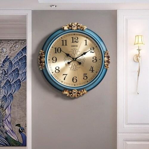 European Luxury Large Wall Clock Gold Living Room Kitchen Silent Clock Wall Retro Simple Reloj Pared European Home Decor AB50ZB