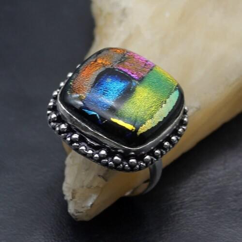 Hermosa Antique Natural Dichroic Glass Unique Solitaire Ring Size 10 A328