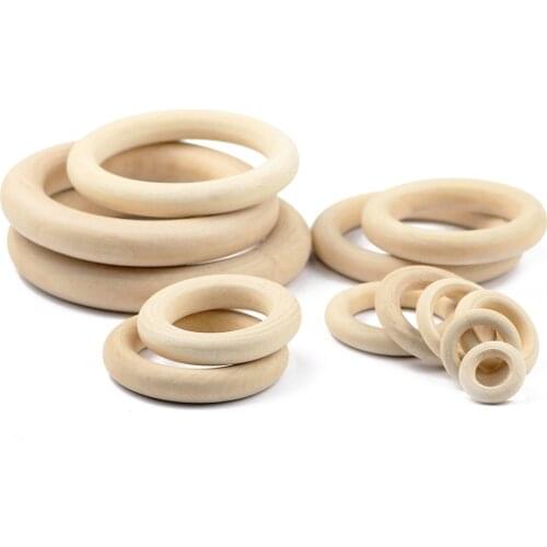 0-95mm DIY Natural Wooden Beads Connectors Circles Baby Teething Rings Unfinished Wood Lead-Free Beads Bracelet Jewelry Making
