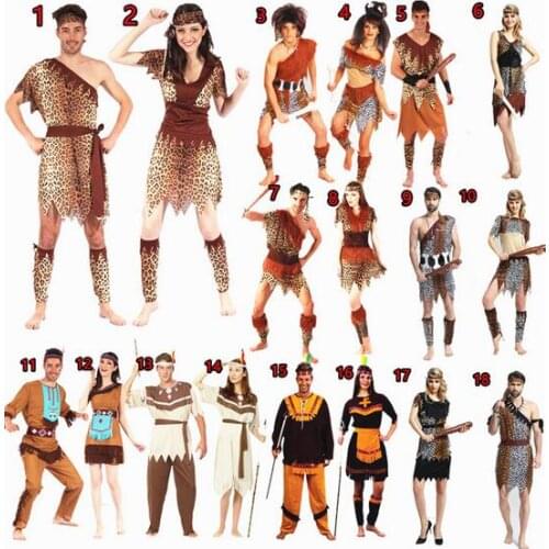 Adult Indians Savage costume Halloween Cosplay Clothing Hunter Costume carnival birthday gift party Primitive Couples clothing