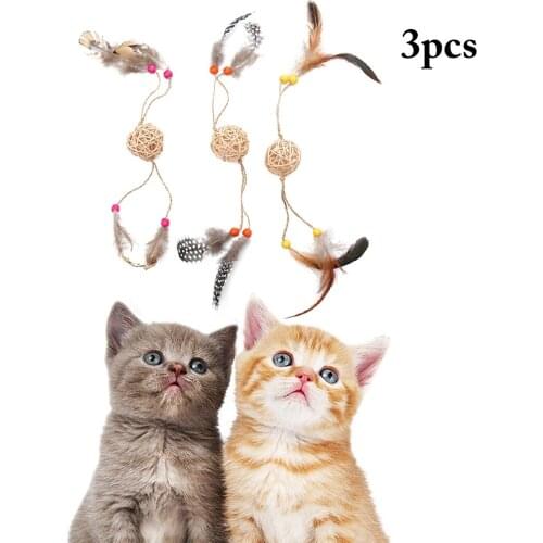Legendog 3PCS Pet Toys Rattan Ball Feather Toys Cat Hunting Mode Rattan Ball Toy Stuffed Toys Pet Products For Cat Accessories