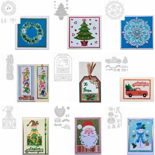 Metal Cutting Dies Snowflake Wreath Christmas Tree Santa Claus Snowman Elf Car Tag DIY Scrapbooking Album Decor Craft Project