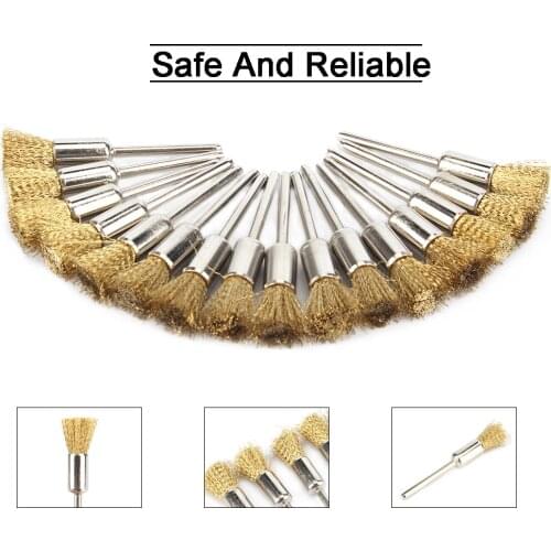 50Pcs Mini Pen type Brass Wire Brush 3mm shank Metal Brush Rust Removing Brush Polishing brush For Dremel Rotary Grinder Tool