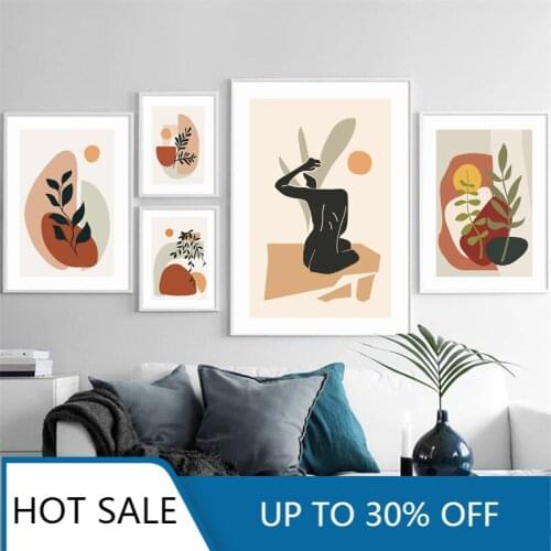 Minimalist Abstract Nude Girl Geometry Leaf Plant Nordic Wall Art Canvas Painting Poster Print Pictures For Living Home Decorati