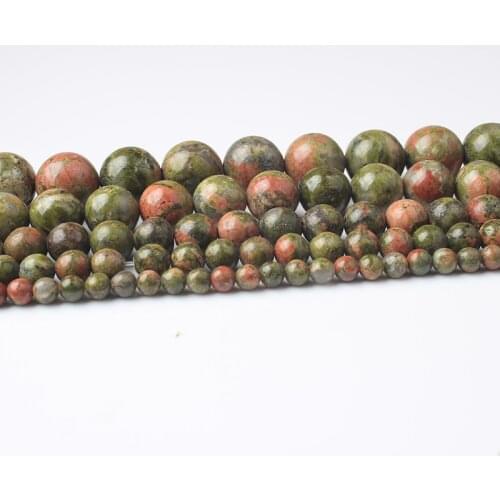 LanLi 4/6/8/10/12mm fashion natural Jewelry multicolor unakite loose beads DIY Men and women bracelet necklace Accessories