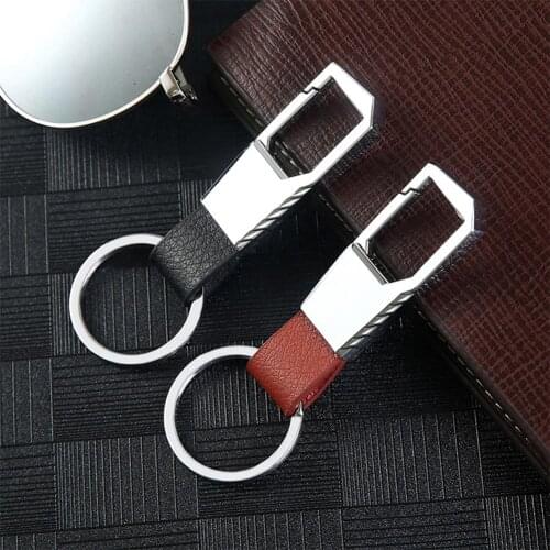 1Pc Fashion Metal Men Genuine Leather Car Keychain Key Ring Cover Chain Car Accessories Gift