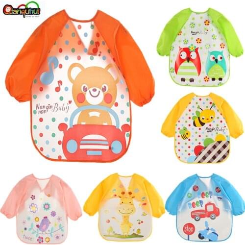 Cute Baby Bibs Waterproof Long Sleeve Apron Children Feeding Smock Bib Burp Clothes Soft Eat Toddler Baberos Bavoir Clothing
