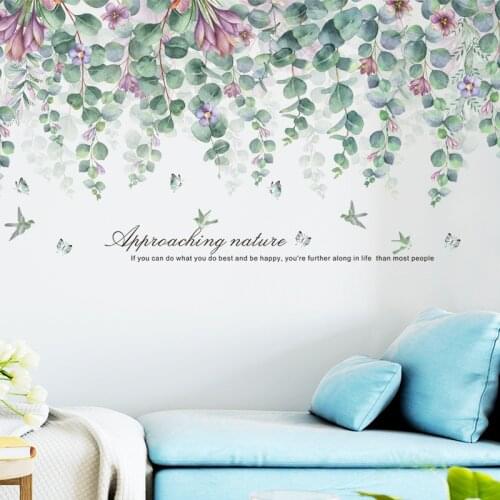 Large Nature Green Leaves Wall Stickers for Living Room Bedroom TV Sofa Background Removable DIY Wall Decals Eco-friendly Murals