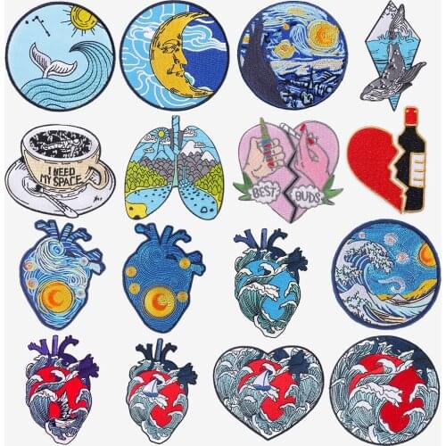 DIY Heart Patch Embroidered Stickers Patches For Clothing Iron On Patch On Clothes Stripes Custom Patches Ironing Badge Jacket