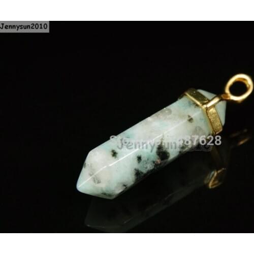 Natural Lotus Jas-per Gems Stone Hexagonal Pointed Healing Reiki Chakra Gold Pendant Beads Necklace Earrings Jewelry 10Pcs/Pack