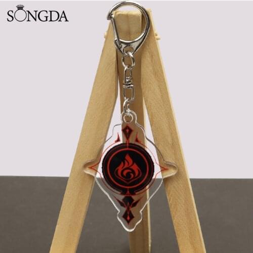 New God Eye Genshin Impact Acrylic Keychain Water Wind Thunder Fire Rock Ice Element Two-Sided Keyring Unisex Jewelry Decoration