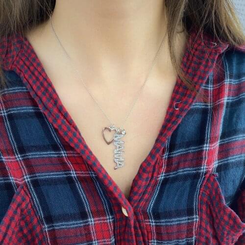 Stainless Steel Necklace Mama Family Necklaces Silver Gold Color Love Heart Boy Girl Pendant Jewelry Women Christmas Gift