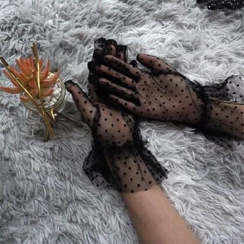 Tulle Gloves Elegant Autumn Summer One Pair Stretchy Lace Print Dots Lotus Leaf Sheers Flexible Accessories Full Finger Fashion