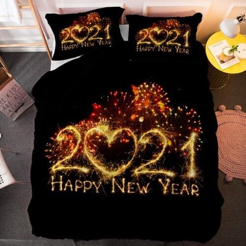 2021 Happy New Year Duvet Cover Single Queen King Size Bedding Set Kids Adult Family Bedclothes Home Textile