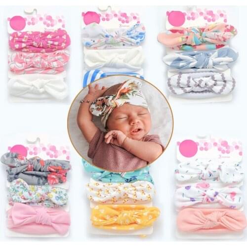 3Pcs/set Cute Bows Newborn Baby Headband Floral Pattern Striped Solid Color Pink Dot Printed Bowknot Baby Girl Headband Turban