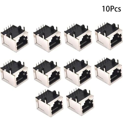 10pcs / set RJ45 8Pin 8P 8C Female Plug Ethernet Network Connectors PCB Mount RJ45 8P8C Single Network Port