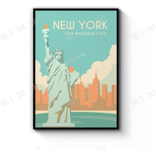 Retro New York City, USA Vintage World Travel Tourism Home Decor Artwork Wall Art Poster Print