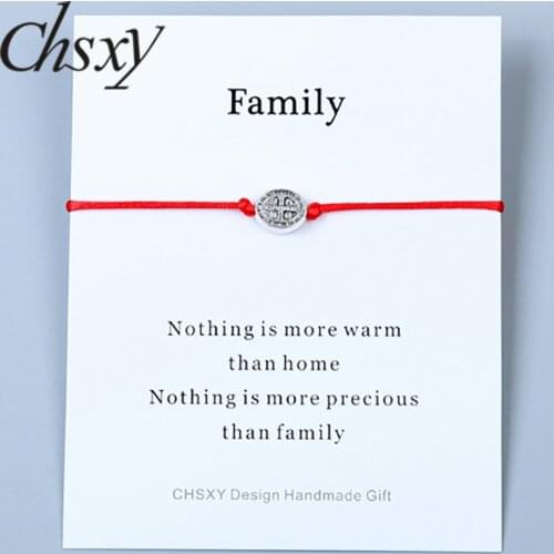 Lucky Red Rope Saint Benedict Medal Cross Charm Bracelet Handmade Braided Bracelet Bangle Male Female Couple Religious Jewelry