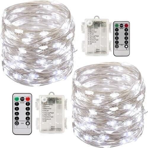 Yohencin Fairy String Lights, 2 Set 33ft 100 Led Battery Operated Remote Control 8 Mode Waterproof Lights for Garden White