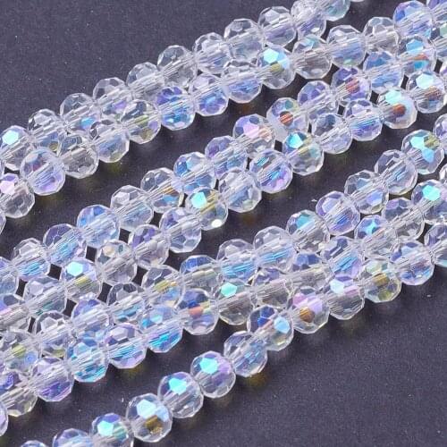 1 Strand Clear AB Electroplate Faceted Glass Round Beads 4mm for jewelry DIY making,hole: 1mm; about 100pcs/strand, 13.7"
