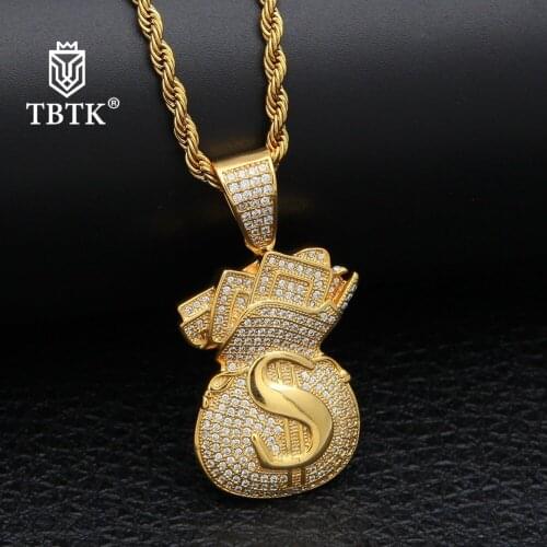 TBTK US Dollar Purse Shape Pendants Hiphop Men Necklaces Gold Money Bag Pendant Custom Necklace Bling CZ Stones Jewelry Gift
