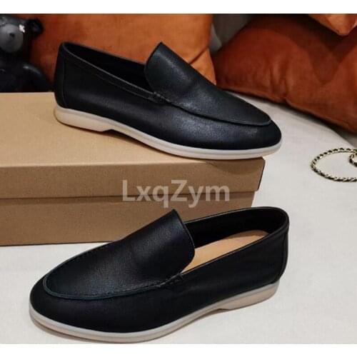 Leisure Mules Shoes Genuine Leather Loafers Round Toe Men Shoes Runway Shoes Flats Autumn Women Casual Shoes