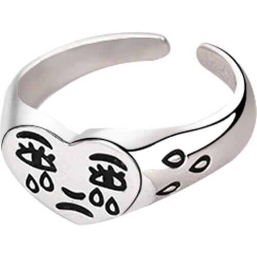 Vintage Crying Face Adjustable Ring Tears Expression Open Rings Geometric Cute Silver Color Ring Accessories Jewelry for Female