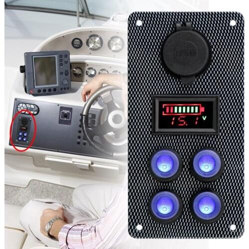 On-Off Blue Light LED Voltmeter Gauge Rocker Switch Panel 12V/24V 2.1A+1A Dual USB Socket Charger
