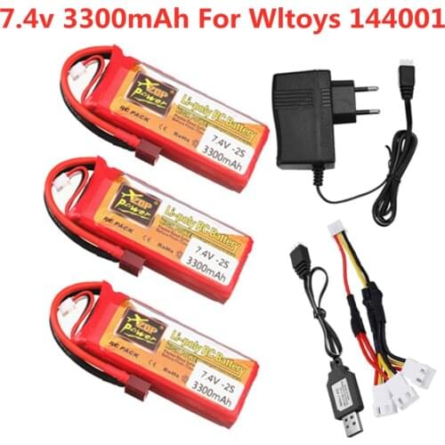 Original For Wltoys 144001 car 2s 7.4 V 3300mAh Lipo battery charger set T Plug for Wltoys 1/14 144001 RC car boat Spare parts