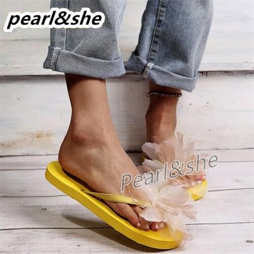 Women Flip Flops Casual Flower Slippers Ladies Slip On Flat Shoes Female Fashion Non Slip Slides Beach Sandals New