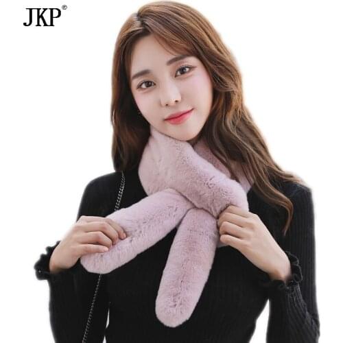 Winter New Womens Real Fur Scarf High Quality Luxury Rex Rabbit Fur Scarves Fashion Brand Thick Warm Scarves