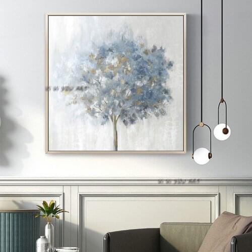 100% Handmade Oil Painting Abstract Blue Tree Modern Wall ArtMinimalist For Living Room Bedroom Decorations