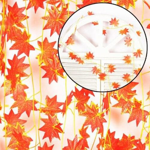 2pcs Simulation Maple Dried Leaf Vine Fake Foliage Home Party Decoration Supplies Autumn Leaves 2.3m