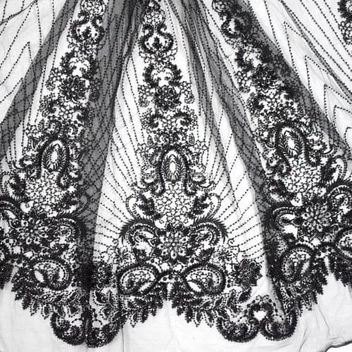 2020 High Quality black New fashion design heavy handmade beading pearls wedding dress lace fabric 1 yard blac fabric