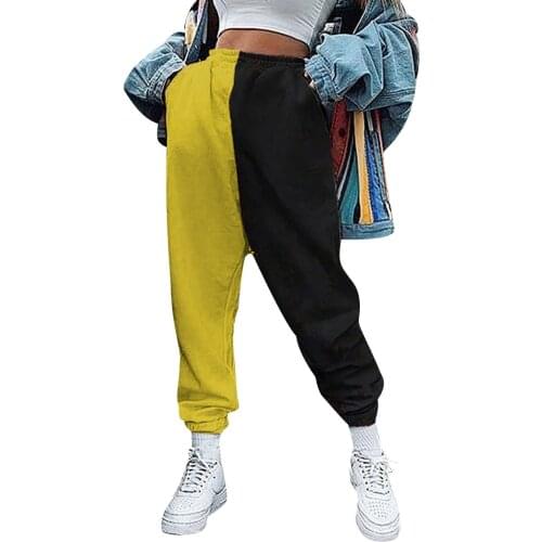 2021 Summer Women Thin Fashion Elastic Waist Color Block Pants Ladies Stylish Pants for Daily Wear