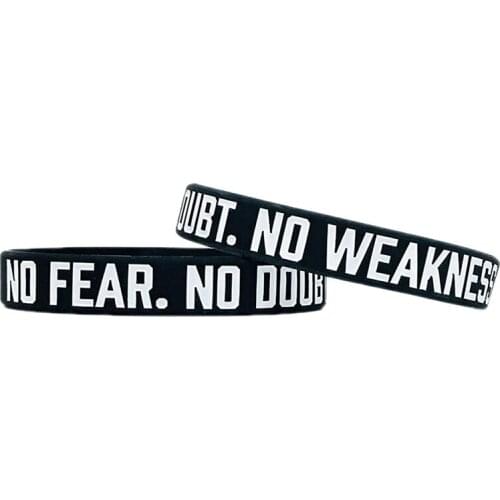 300pcs Motivational NO FEAR NO DOUBT NO WEAKNESS Silicone Bracelets Rubber Wristbands Free Shipping by DHL