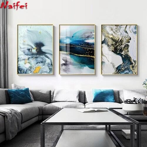 Diamond embroidery Abstract Watercolor river golden lines Wall Poster Diamond Painting Cross stitch kits Living Room Home Decor